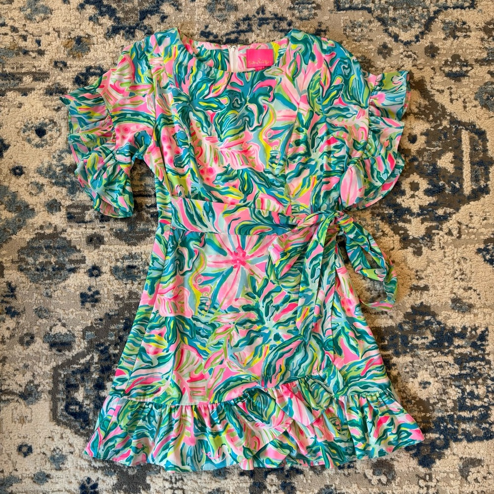 Lilly Pulitzer Green and Pink Puff Sleeve Sundress